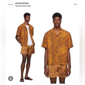 Everest Isles Luxury Swim Trunks – Marble Print | Brown & Orange | Men’s Medium